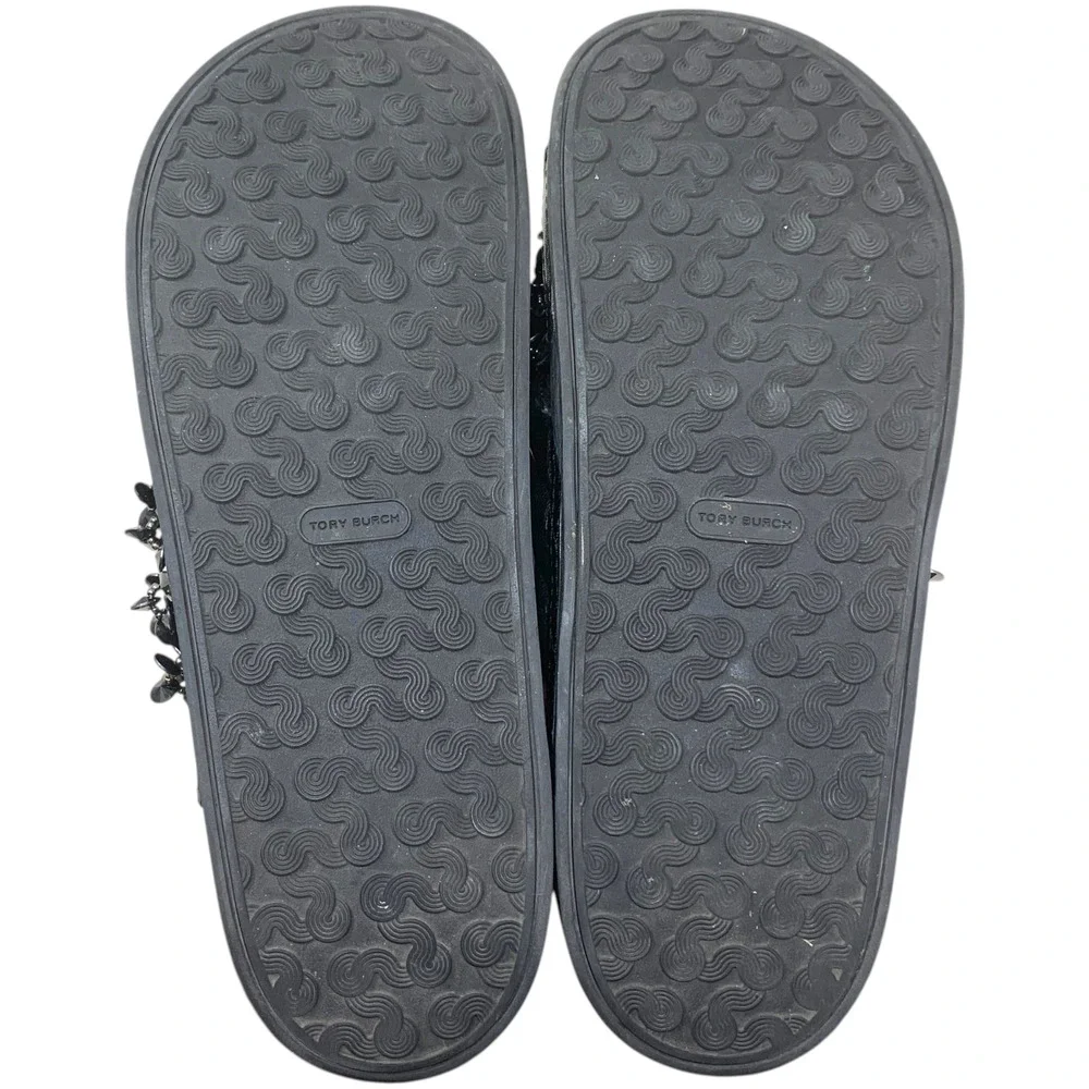 Tory Burch Logan Embellished Studded Leather Crossover Slide Sandals Black Sz 8